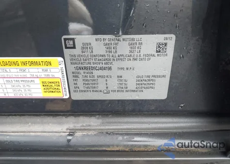 2012 Chevrolet Traverse Ls from USA, damaged, VIN 1GNKREED5CJ404196